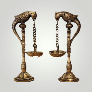 Brass Parrot with hanging diya