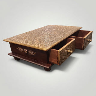 Brass fitted chowki with drawers.