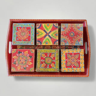 Handpainted Wooden Tray with Boxes