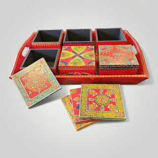 Handpainted Wooden Tray with Boxes