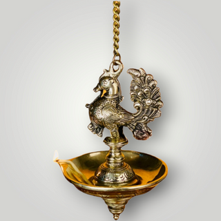 Peacock brass hanging diya