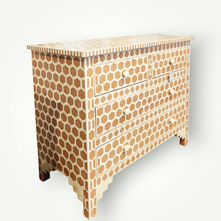 Pink Geometric bone inlay chest of drawers.