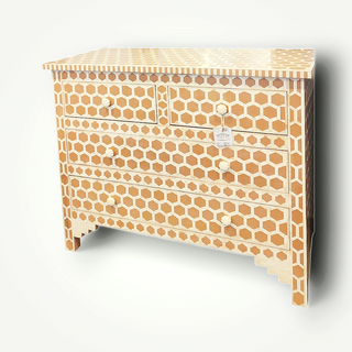 Pink Geometric bone inlay chest of drawers.